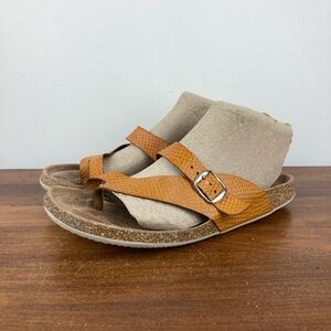 Yokono Women’s Sandal Size 8 Thong Toe Strap Tan Brown Leather Cork.
